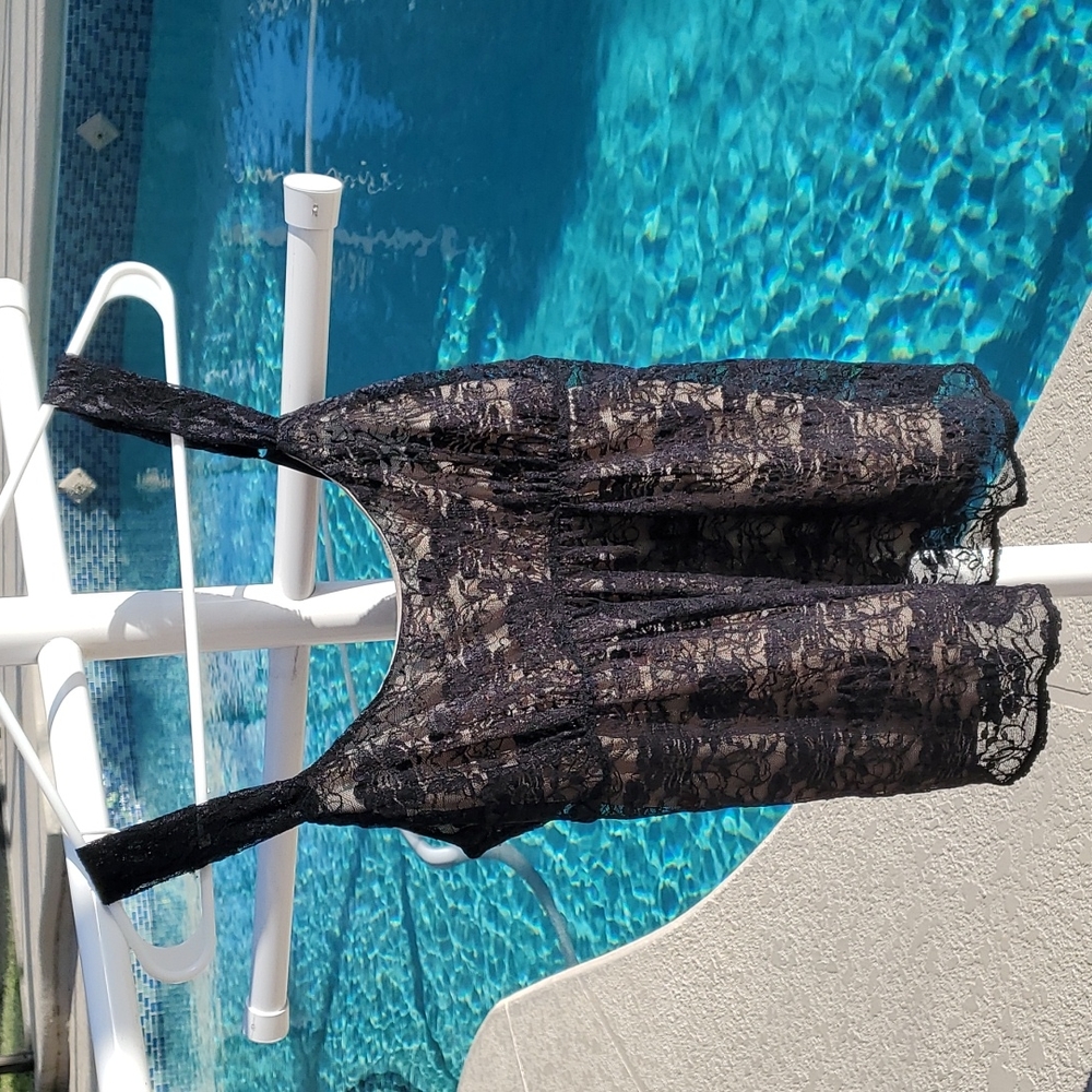 Black lace with nude lining flowy tank top